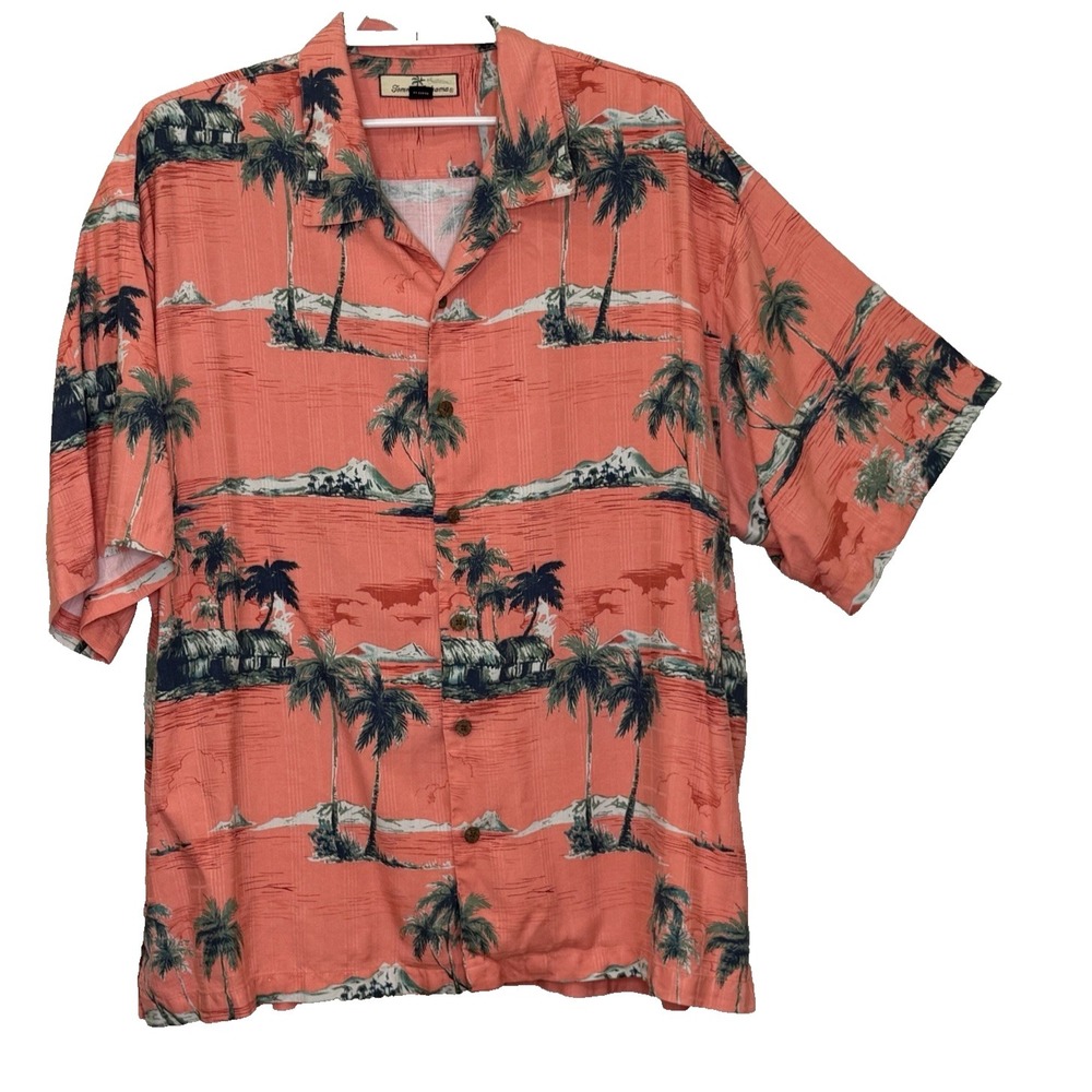 Tommy Bahama Hawaiian Shirt Mens Sz XXL Orange Tropical Short Sleeve 100% Silk